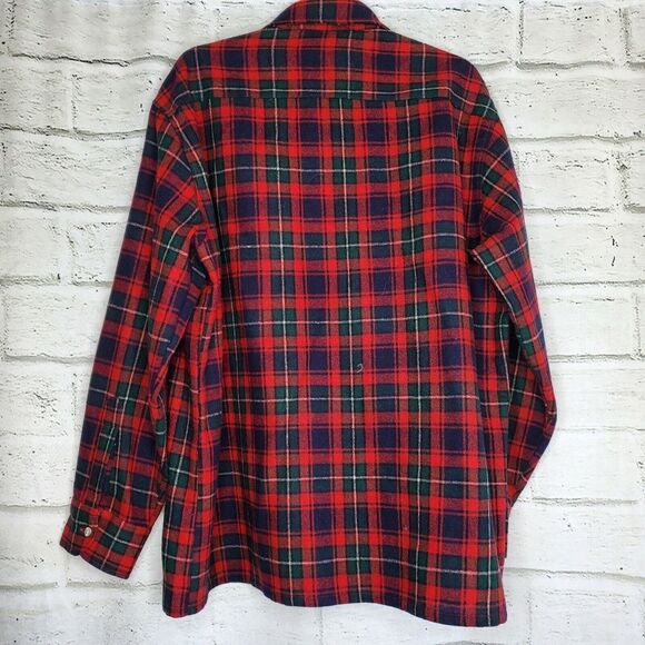 Vintage J.G. Hook Plaid Wool Blend Red Green Button Up Shirt XL - Picture 6 of 7